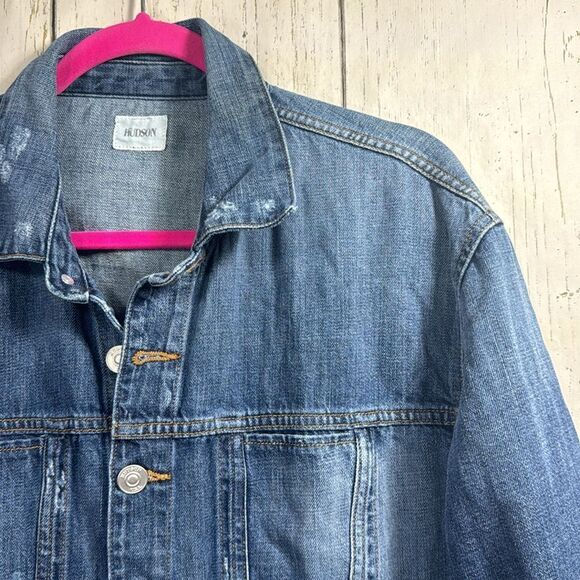 Hudson Denim Jacket Cotton Oversized Medium Wash Classic Y2K Streetwear - Picture 4 of 16